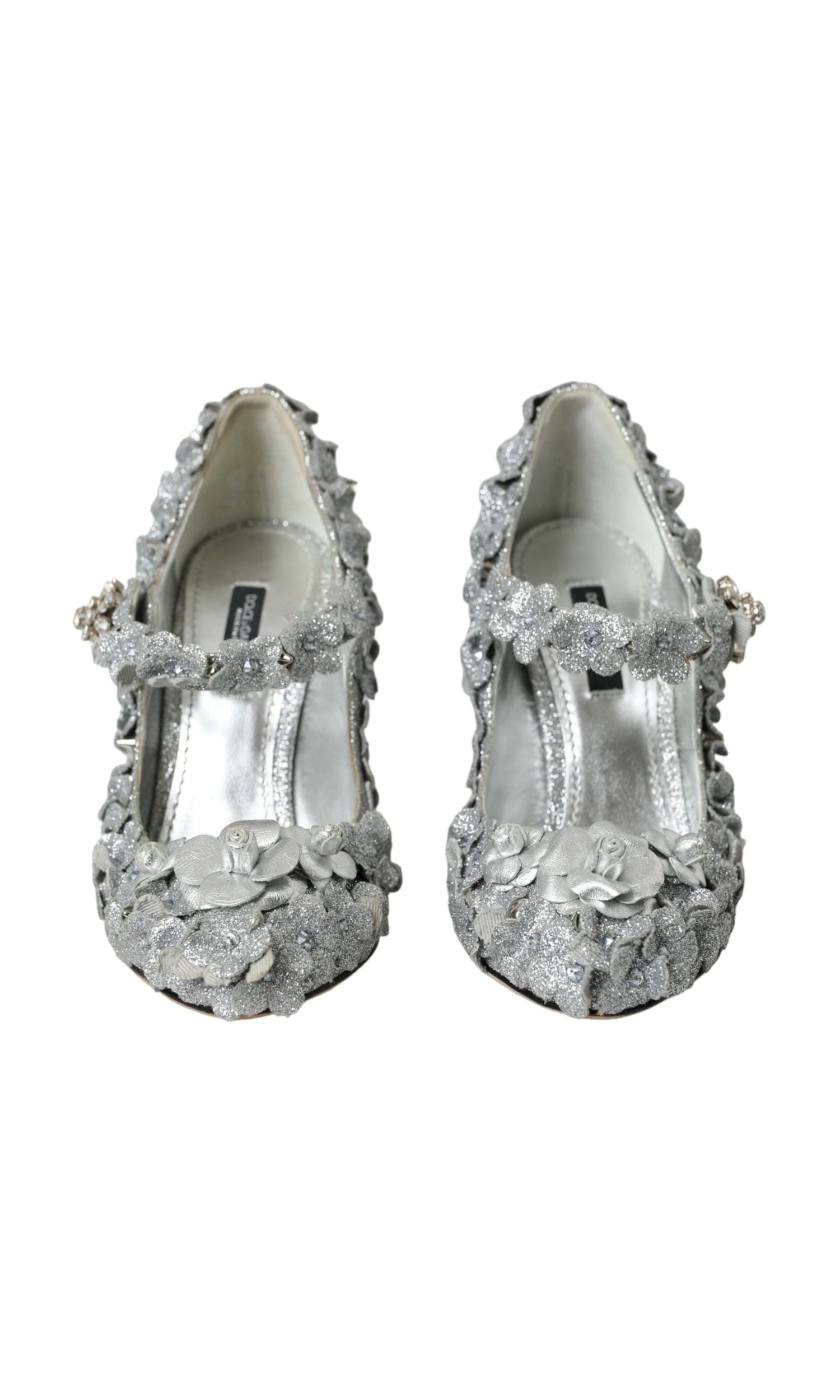Dolce & Gabbana Silver Floral Crystal Mary Jane Pumps Shoes Glam Steals