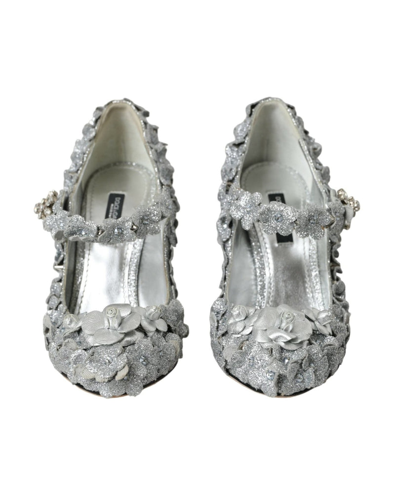 Dolce & Gabbana Silver Floral Crystal Mary Jane Pumps Shoes Glam Steals