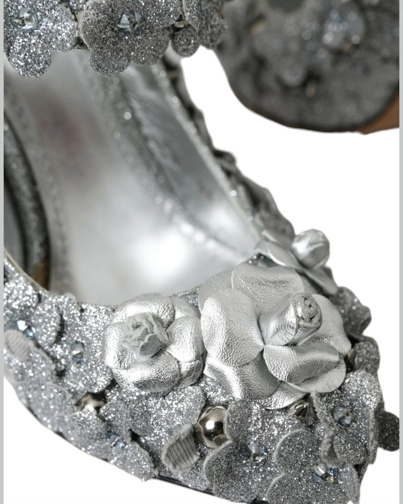 Dolce & Gabbana Silver Floral Crystal Mary Jane Pumps Shoes Glam Steals