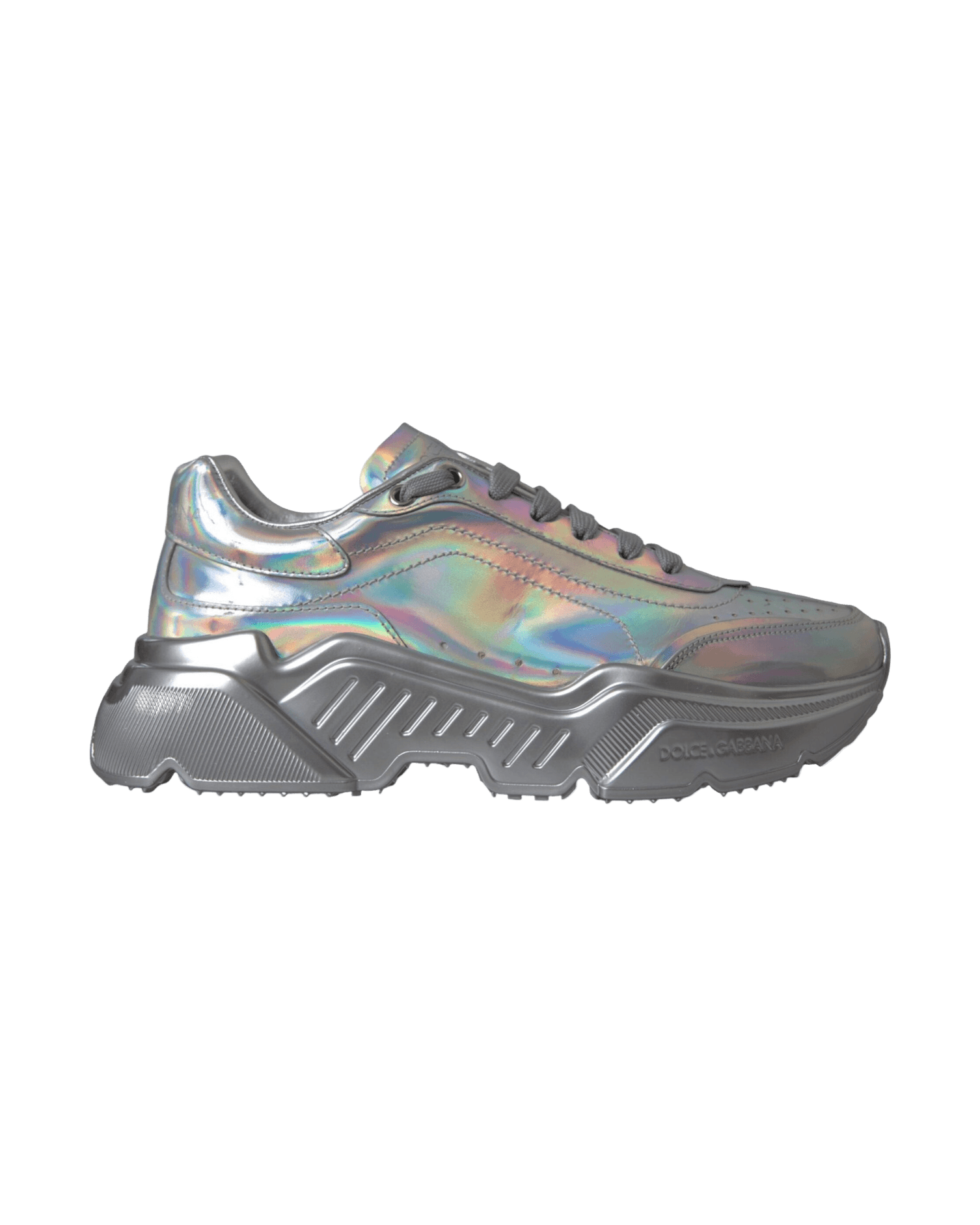 Dolce & Gabbana Silver Iridescent Daymaster Leather Sneakers Shoes Glam Steals