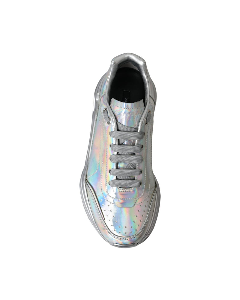 Dolce & Gabbana Silver Iridescent Daymaster Leather Sneakers Shoes Glam Steals