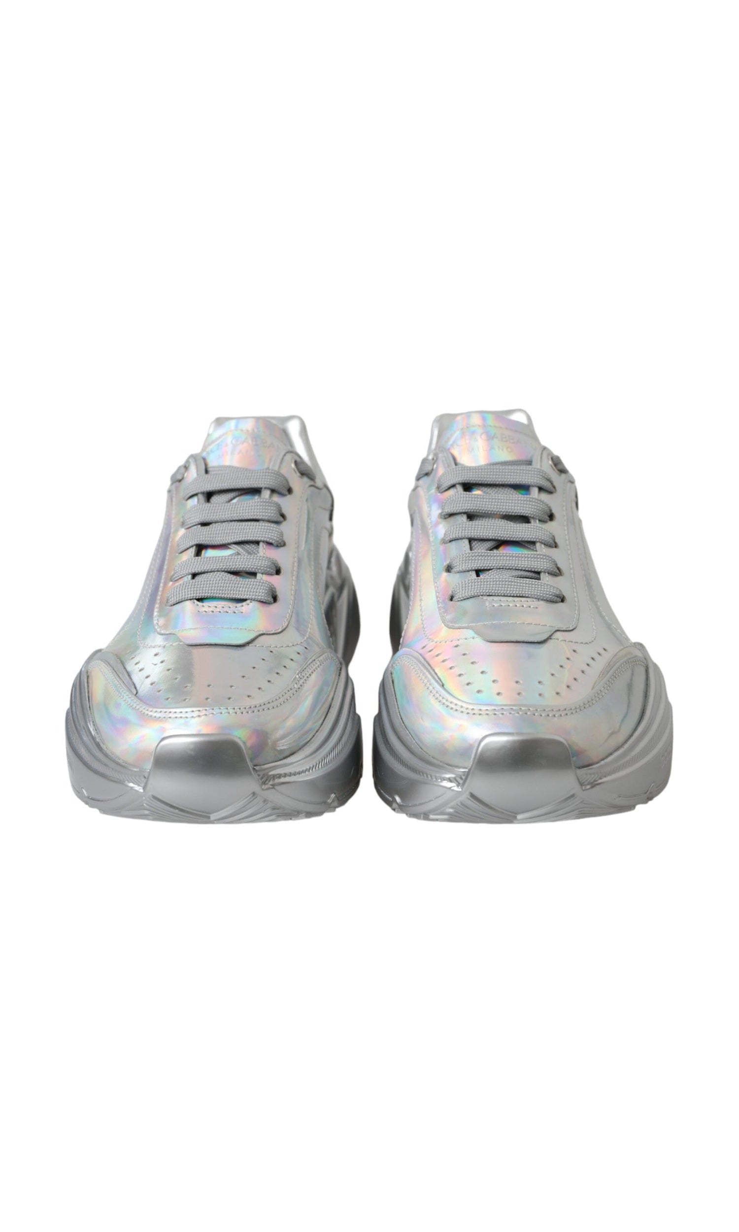 Dolce & Gabbana Silver Iridescent Daymaster Leather Sneakers Shoes Glam Steals