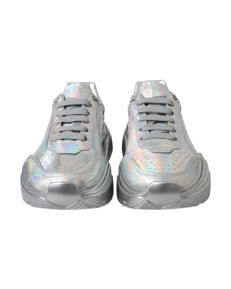 Dolce & Gabbana Silver Iridescent Daymaster Leather Sneakers Shoes Glam Steals