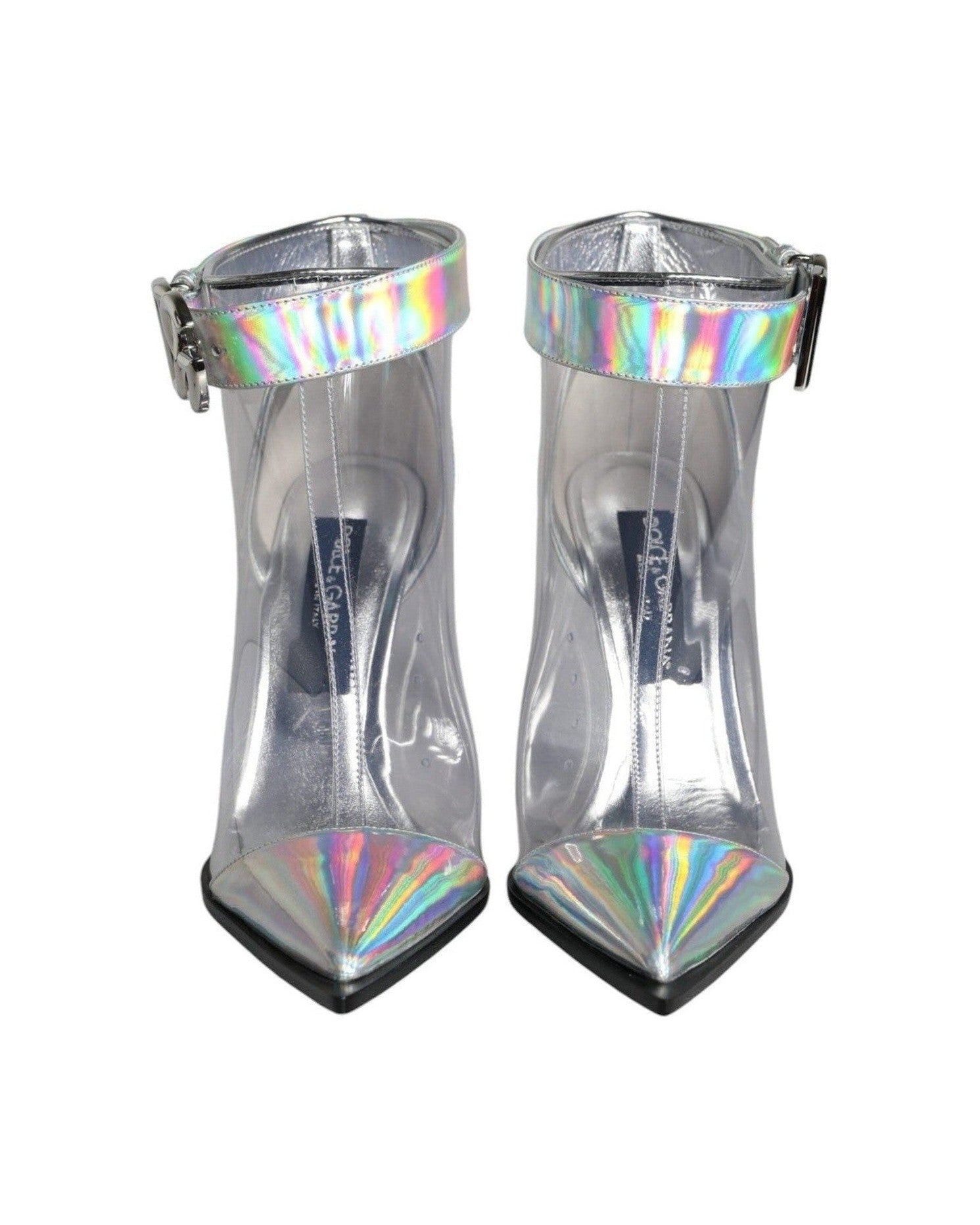Dolce & Gabbana Silver Iridescent Pvc Pointed Short Boots Shoes Boots