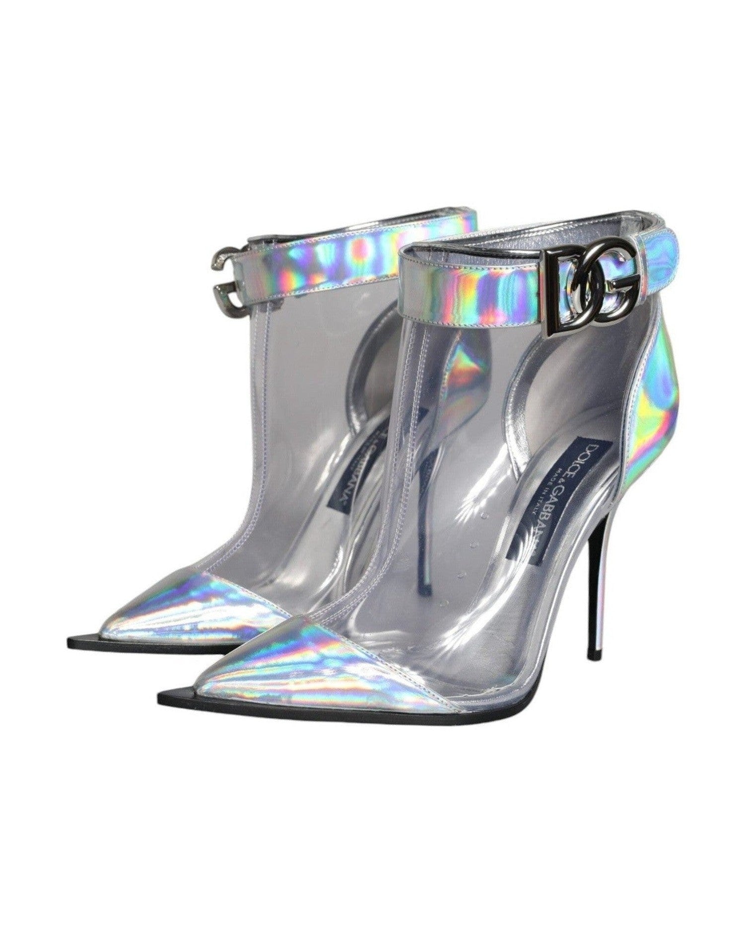 Dolce & Gabbana Silver Iridescent Pvc Pointed Short Boots Shoes Boots