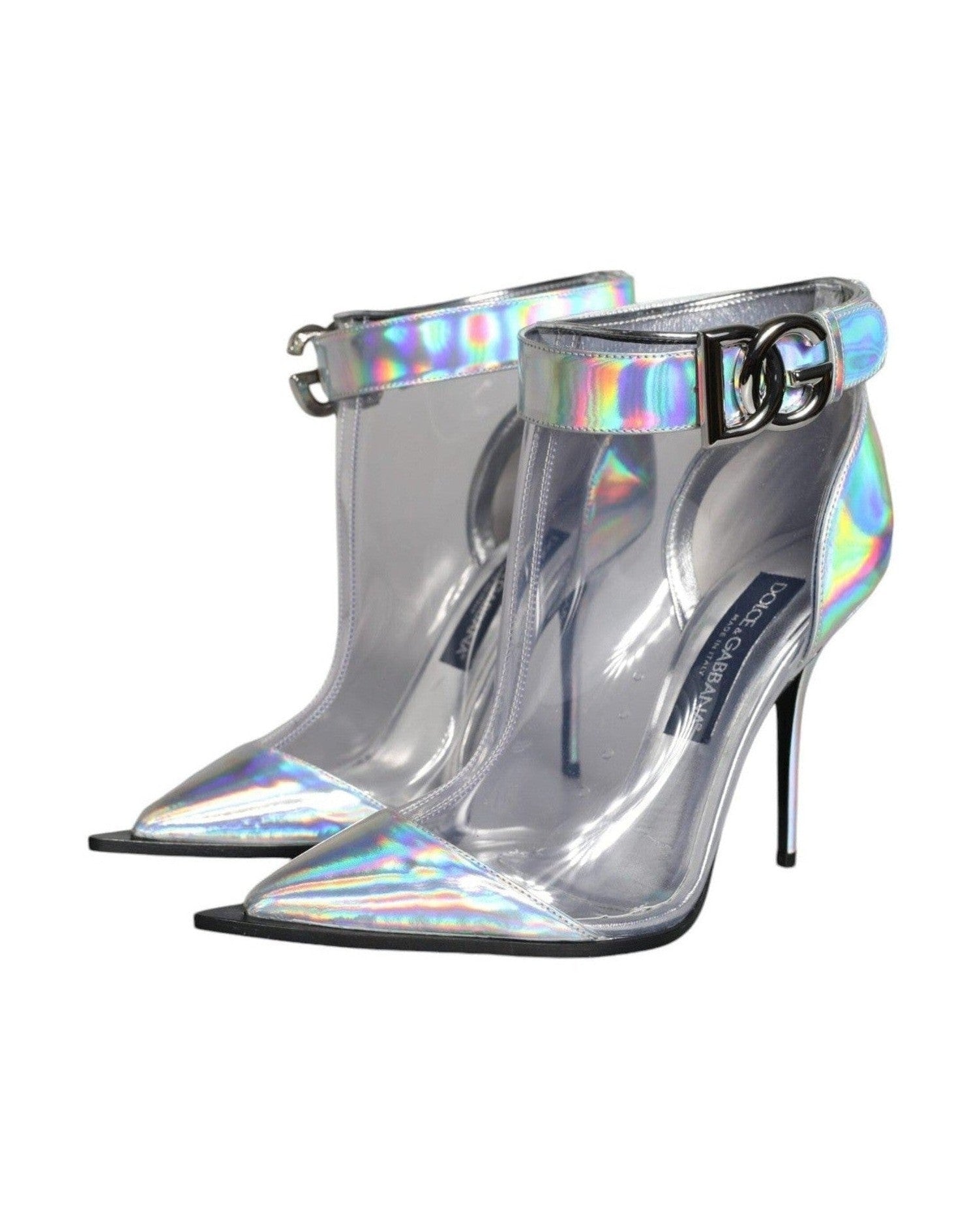 Dolce & Gabbana Silver Iridescent Pvc Pointed Short Boots Shoes Boots