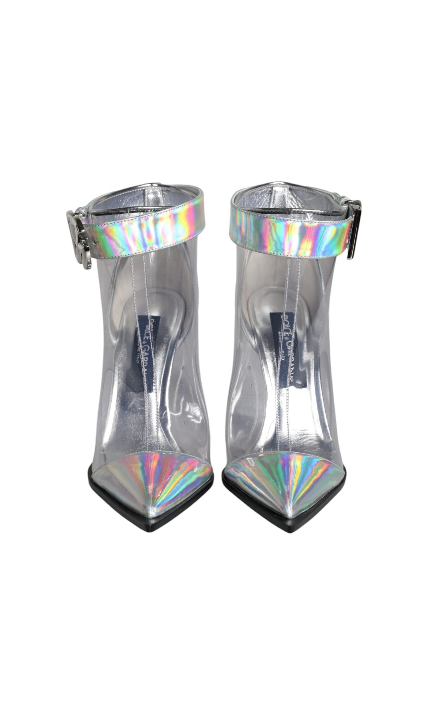 Dolce & Gabbana Silver Iridescent Pvc Pointed Short Boots Shoes Glam Steals