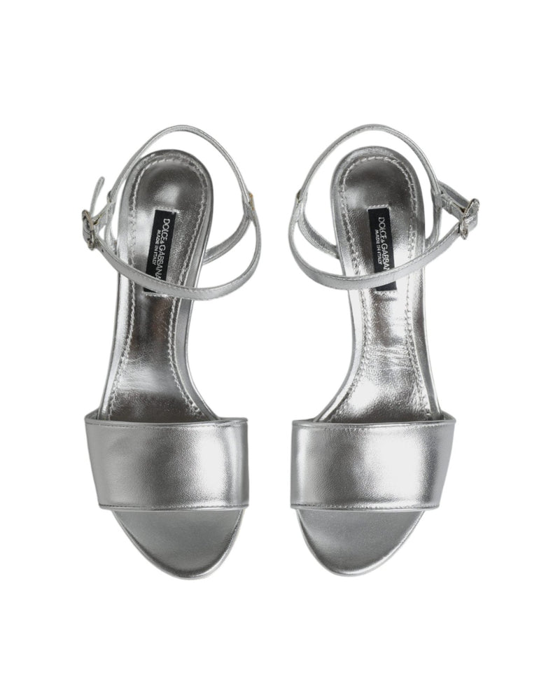 Dolce & Gabbana Silver Keira Heels Ankle Strap Sandals Shoes Heels