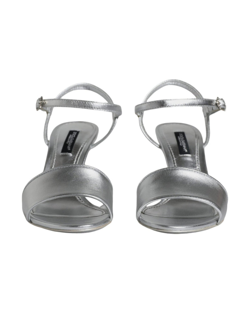 Dolce & Gabbana Silver Keira Heels Ankle Strap Sandals Shoes Glam Steals