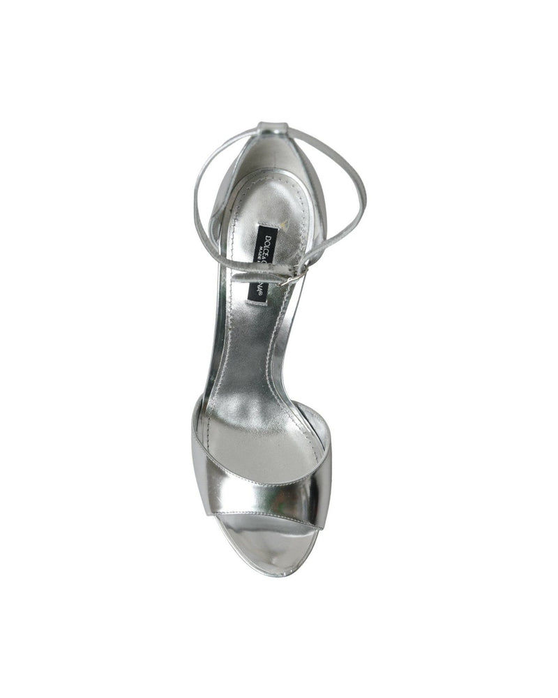 Dolce & Gabbana Silver Keira Leather Heels Sandals Shoes Heels