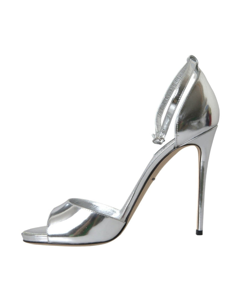 Dolce & Gabbana Silver Keira Leather Heels Sandals Shoes Glam Steals