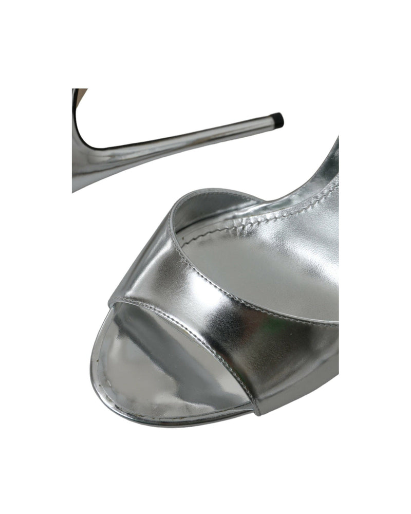 Dolce & Gabbana Silver Keira Leather Heels Sandals Shoes Glam Steals