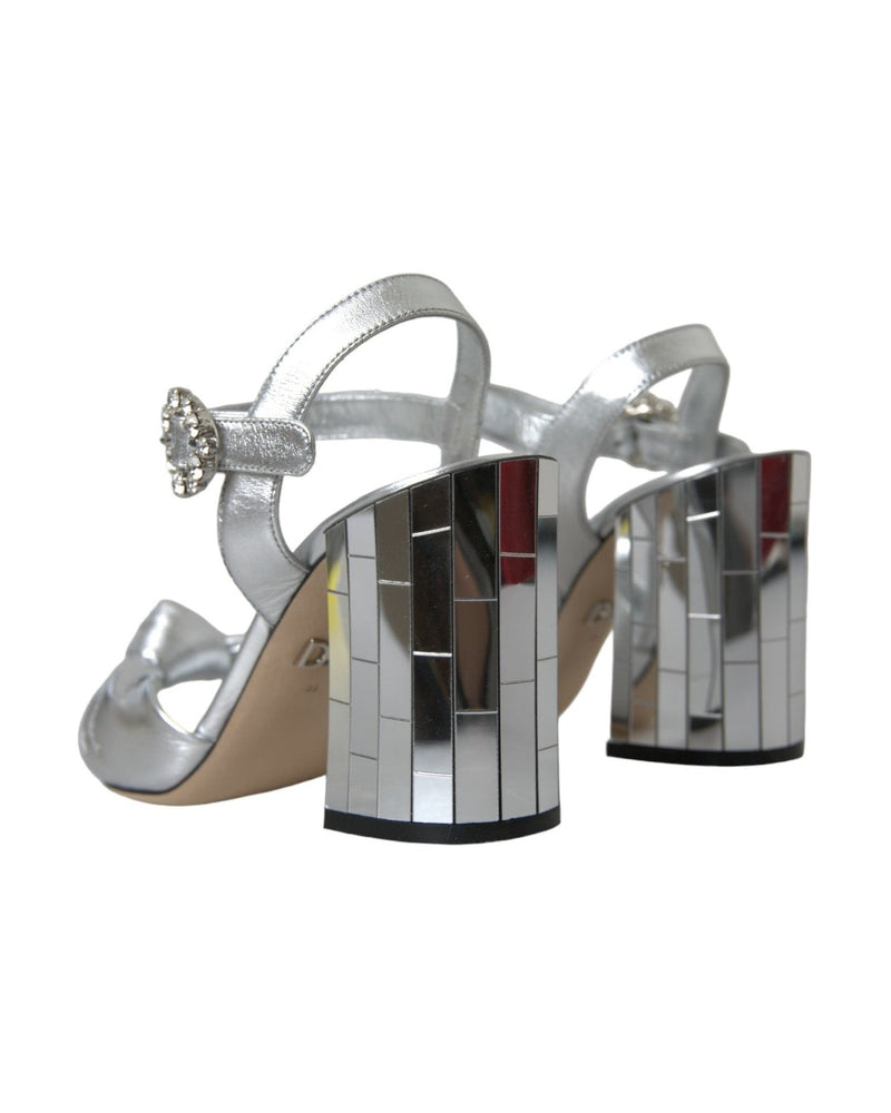 Dolce & Gabbana Silver Lambskin Leather Heels Sandals Shoes Heels