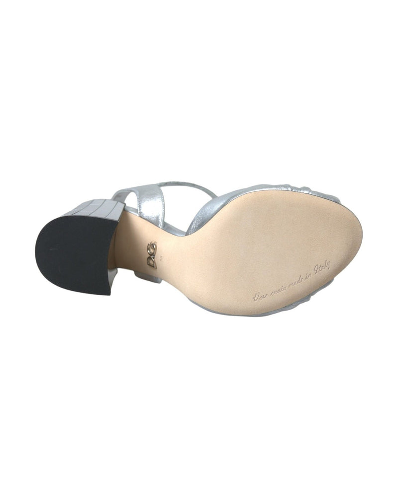 Dolce & Gabbana Silver Lambskin Leather Heels Sandals Shoes Heels