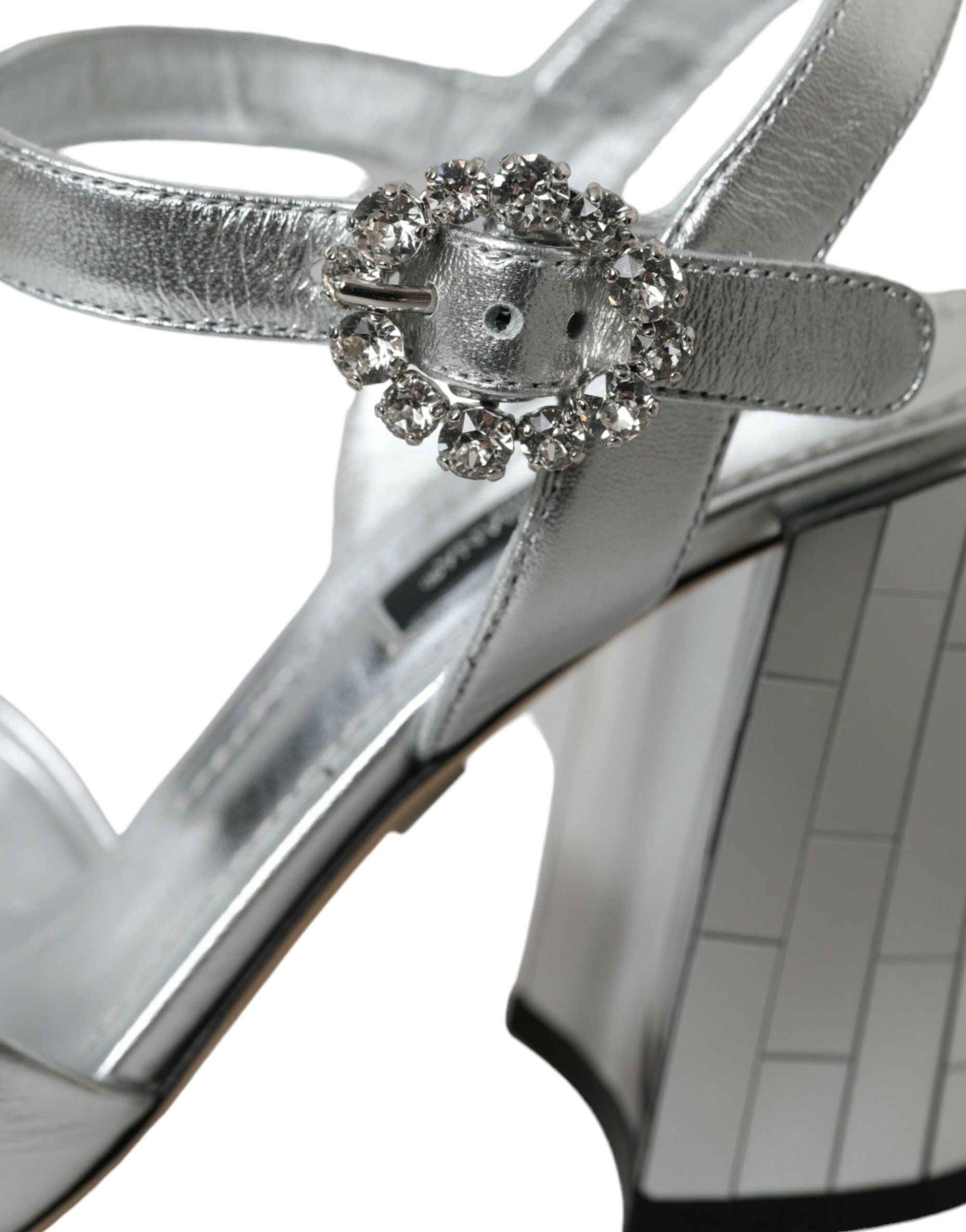 Dolce & Gabbana Silver Lambskin Leather Heels Sandals Shoes Glam Steals