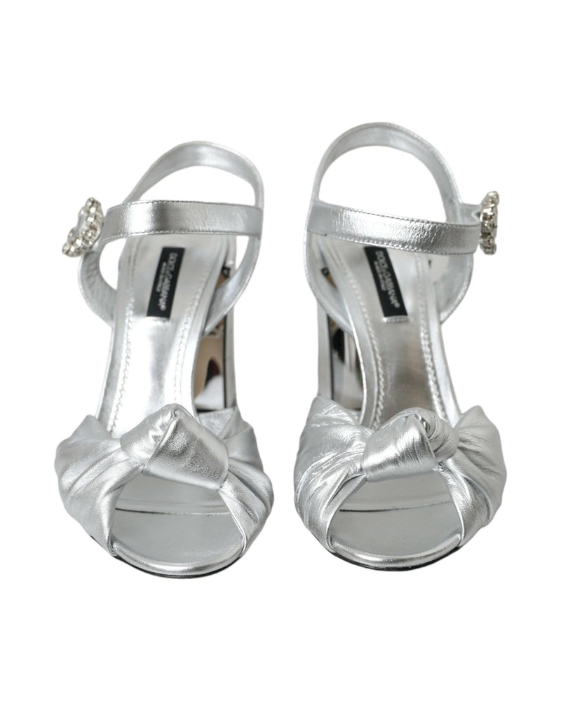 Dolce & Gabbana Silver Lambskin Leather Heels Sandals Shoes Glam Steals