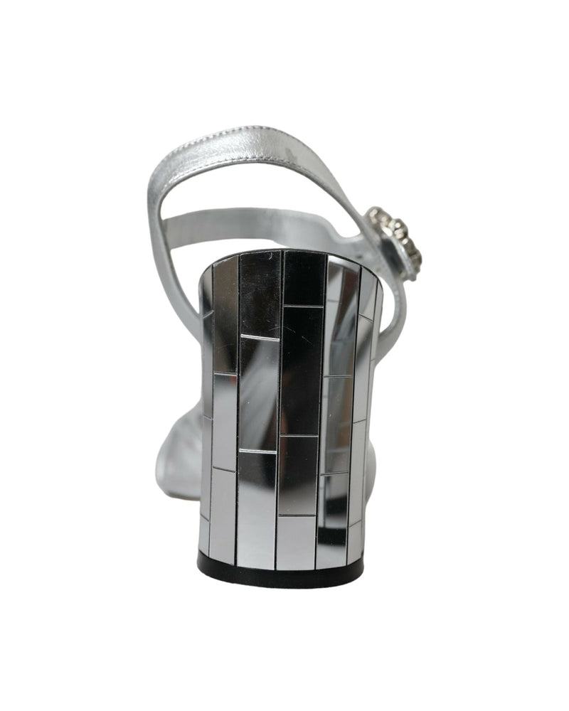 Dolce & Gabbana Silver Lambskin Leather Heels Sandals Shoes Glam Steals