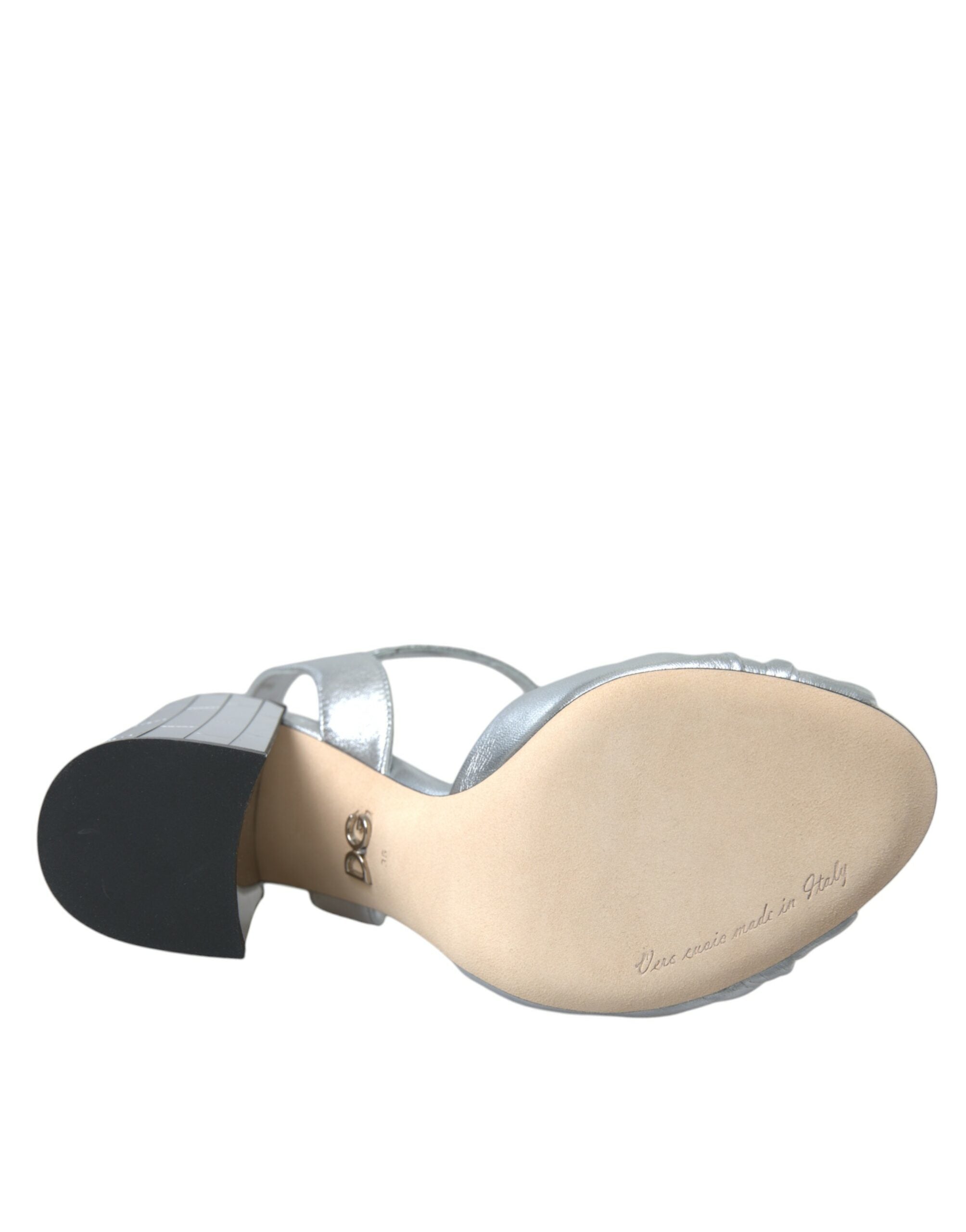 Dolce & Gabbana Silver Lambskin Leather Heels Sandals Shoes Glam Steals