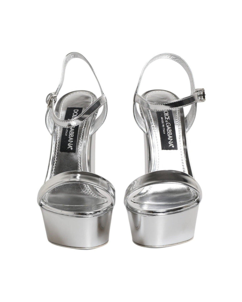 Dolce & Gabbana Silver Leather Platform Keira Sandals Shoes Glam Steals