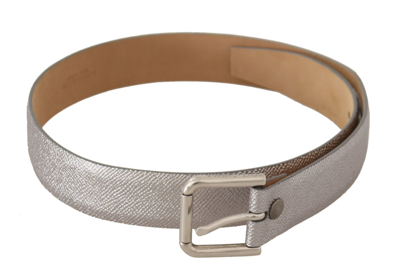 Dolce & Gabbana Silver Metallic Leather Metal Waist Buckle Belt Glam Steals