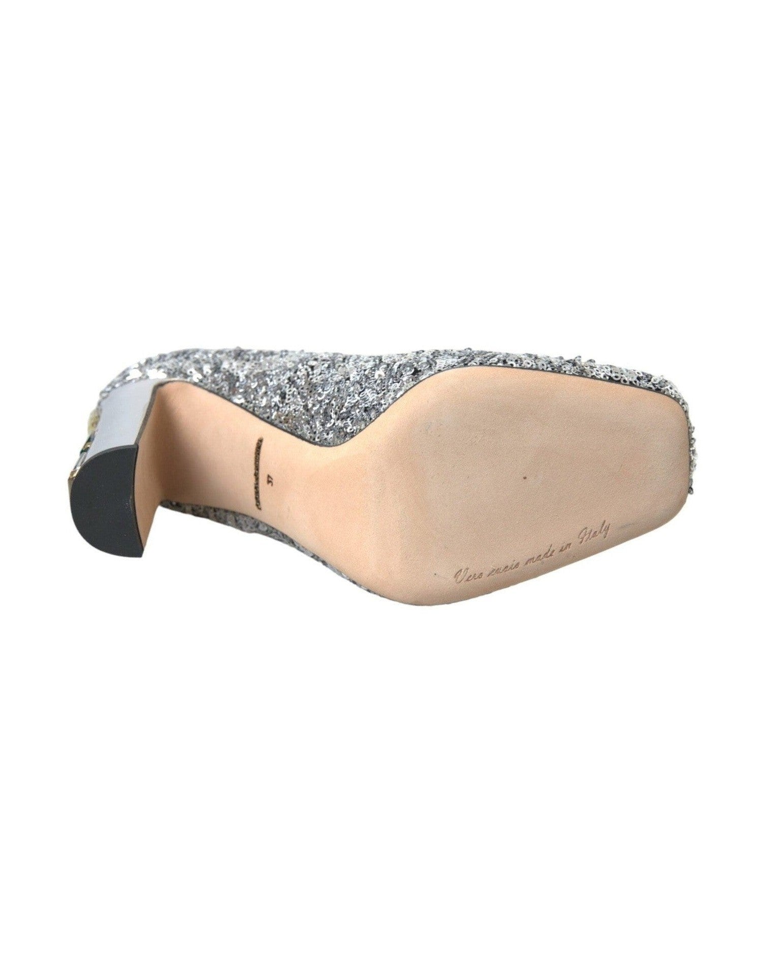 Dolce & Gabbana Silver Sequin Embellished Heels Pumps Shoes Heels