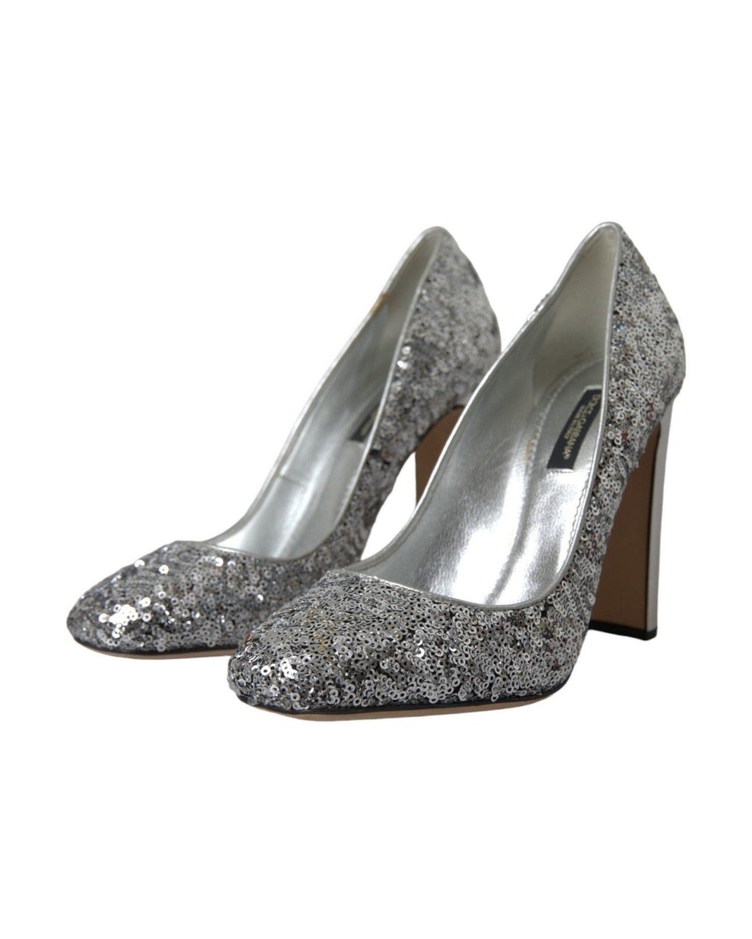 Dolce & Gabbana Silver Sequin Embellished Heels Pumps Shoes Heels