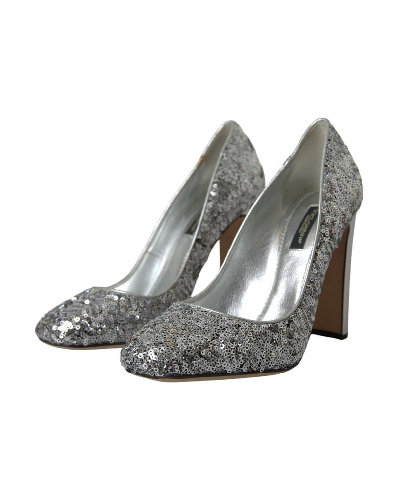 Dolce & Gabbana Silver Sequin Embellished Heels Pumps Shoes Heels