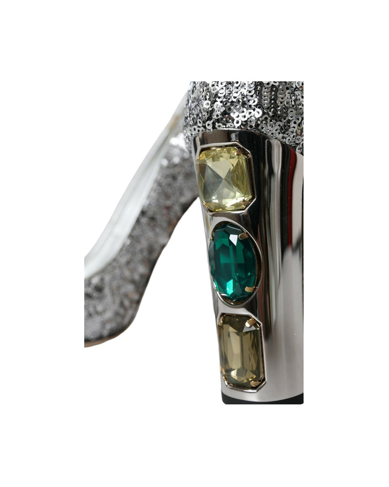 Dolce & Gabbana Silver Sequin Embellished Heels Pumps Shoes Heels