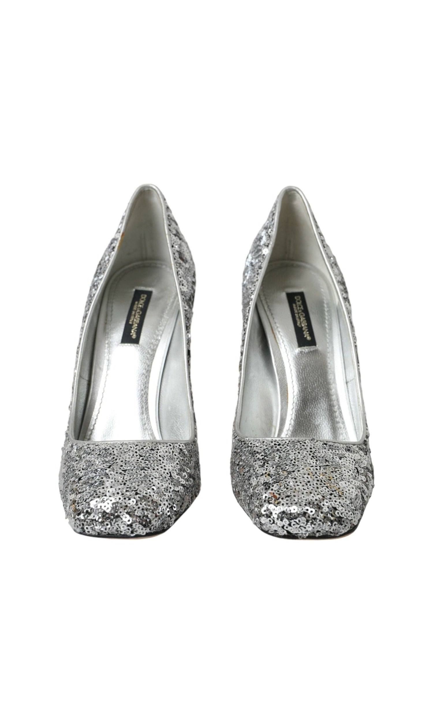 Dolce & Gabbana Silver Sequin Embellished Heels Pumps Shoes Glam Steals
