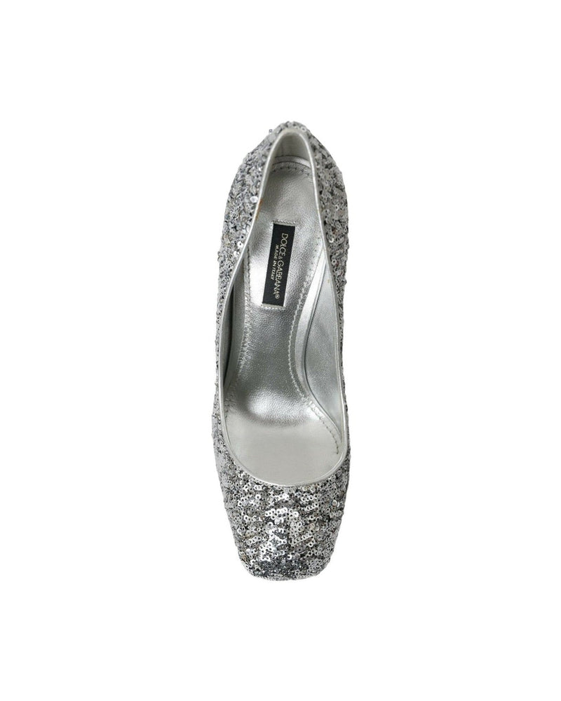 Dolce & Gabbana Silver Sequin Embellished Heels Pumps Shoes Glam Steals