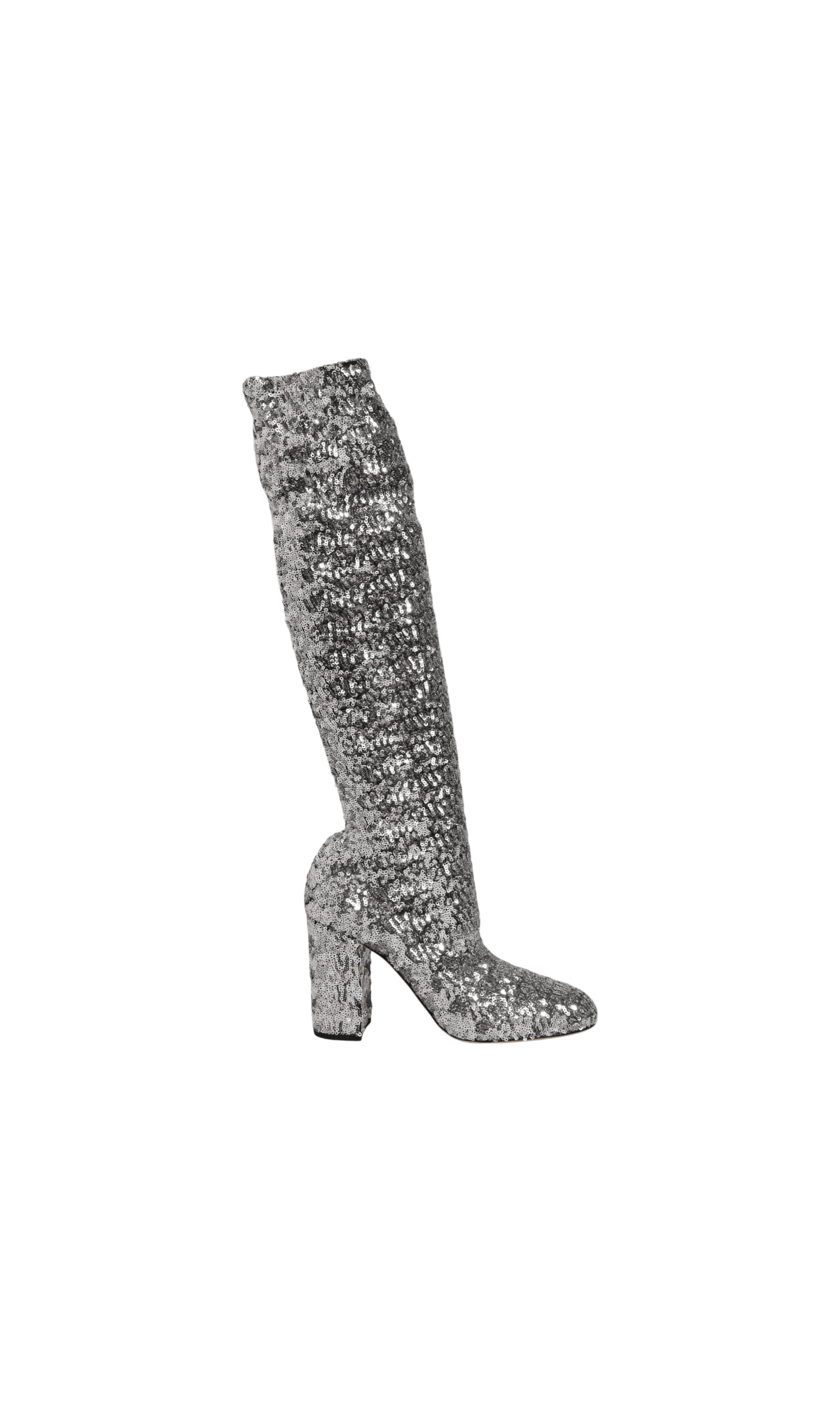Dolce & Gabbana Silver Shoes Sequins Glitter High Heel Boot Glam Steals