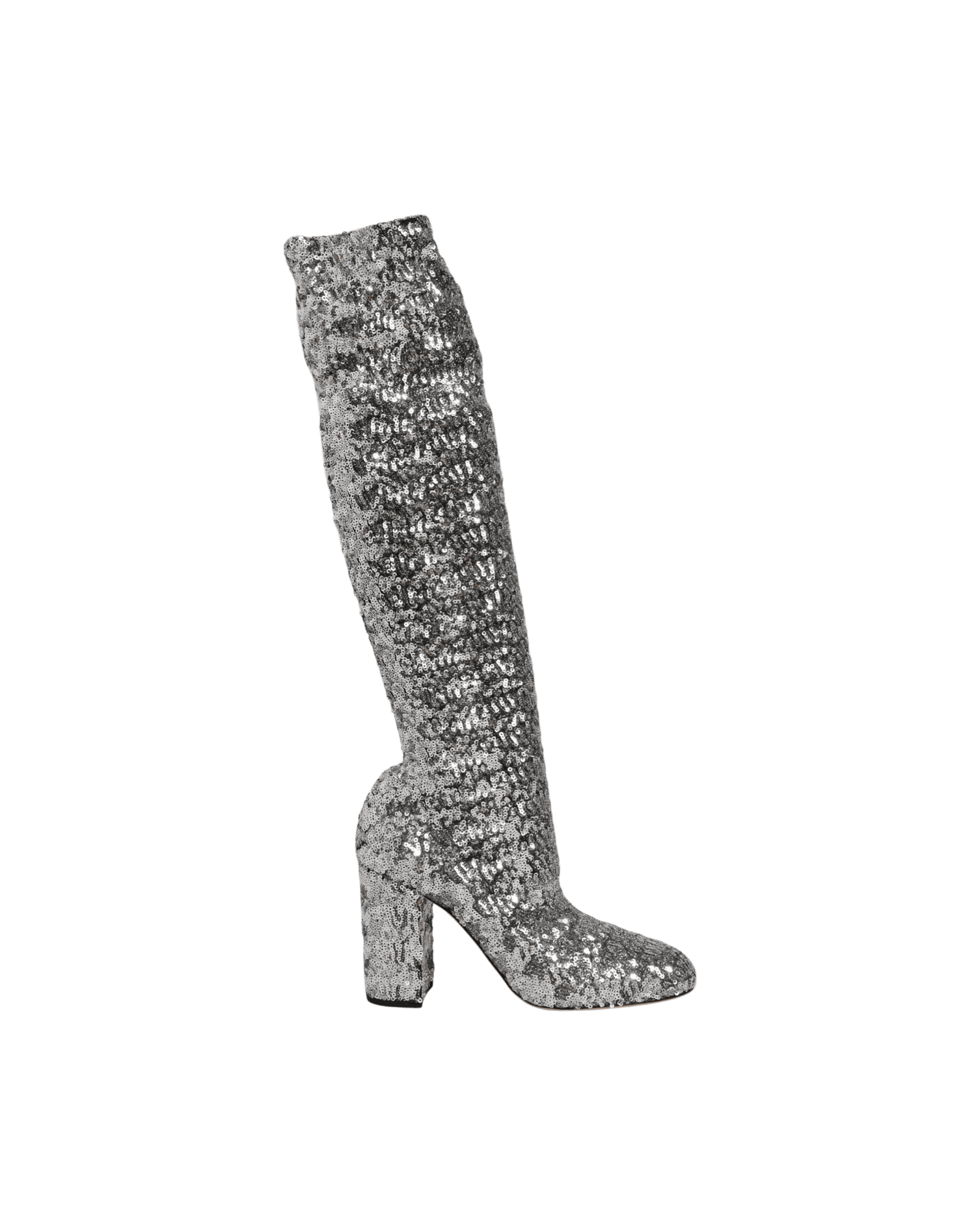 Dolce & Gabbana Silver Shoes Sequins Glitter High Heel Boot Glam Steals