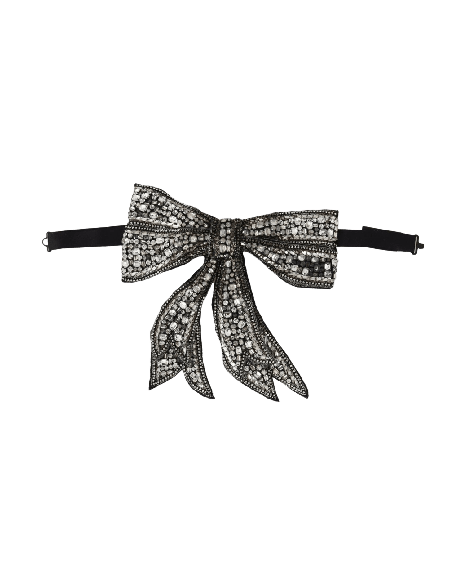 Dolce & Gabbana Silver Silk Crystal Embellished Bowtie Elegance Glam Steals