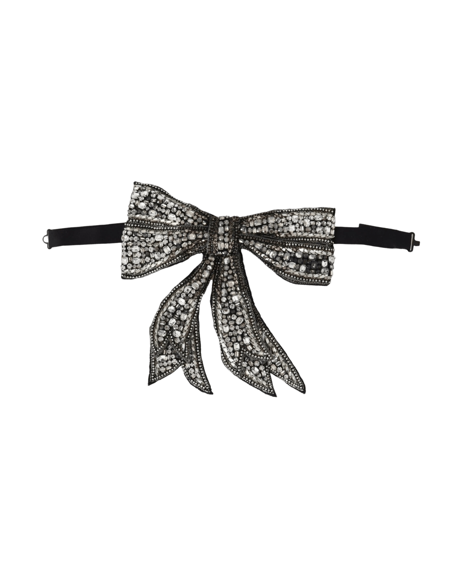 Dolce & Gabbana Silver Silk Crystal Embellished Bowtie Elegance Glam Steals