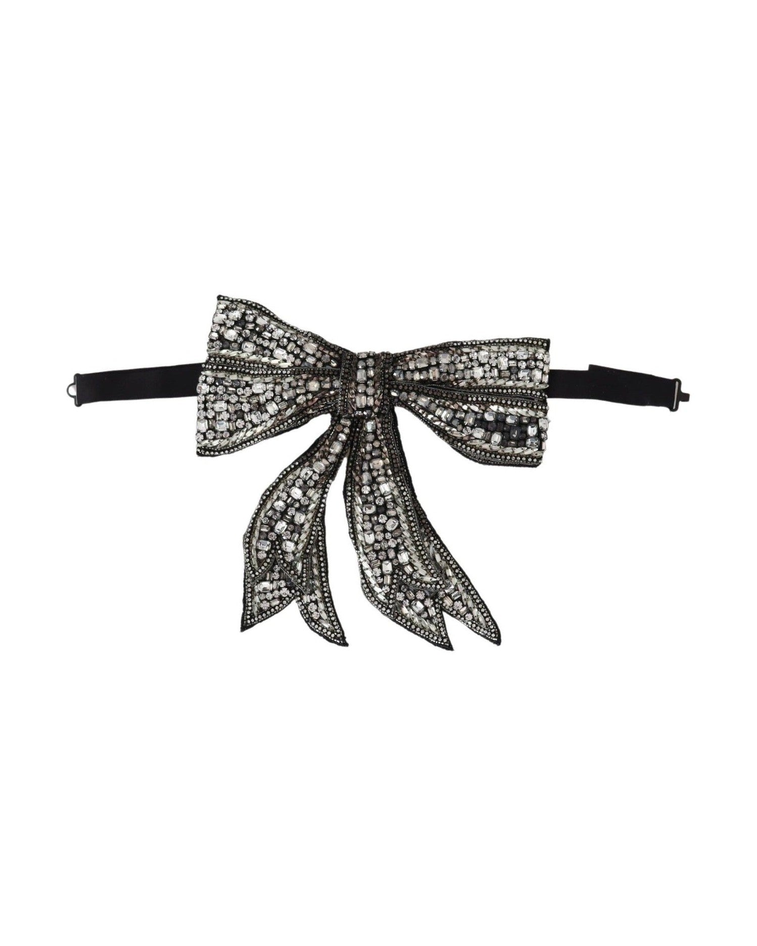Dolce & Gabbana Silver Silk Crystal Embellished Bowtie Elegance Glam Steals