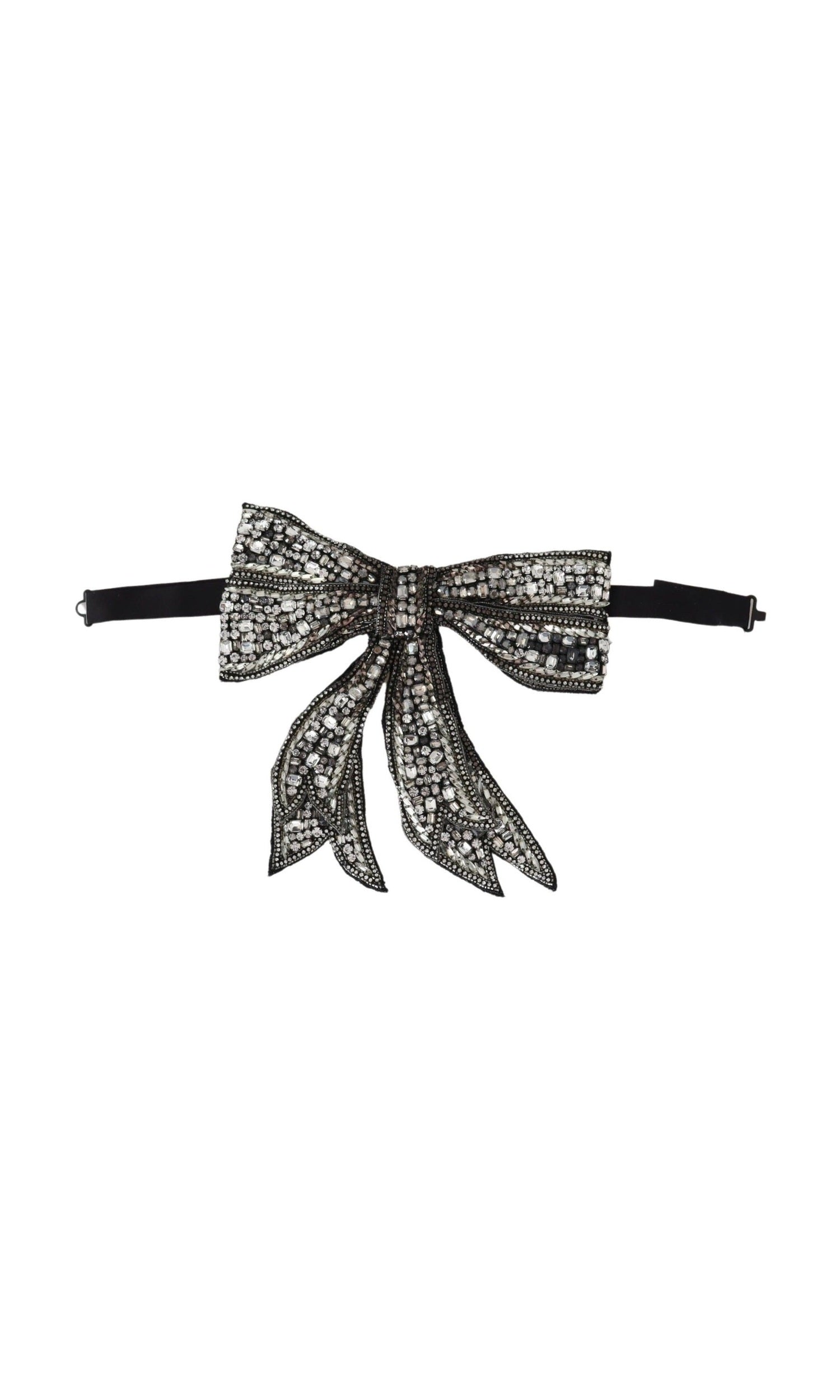 Dolce & Gabbana Silver Silk Crystal Embellished Bowtie Elegance Glam Steals
