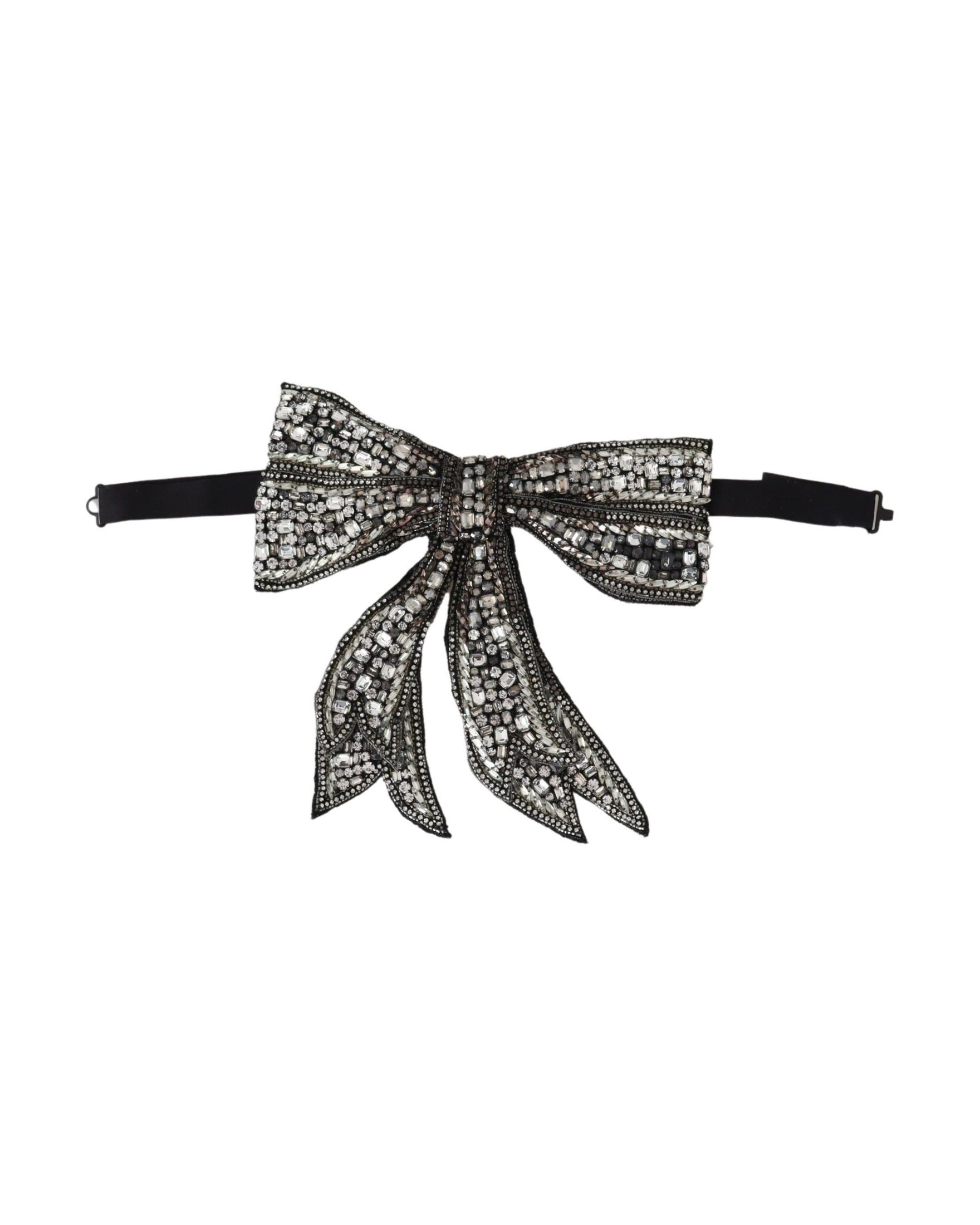 Dolce & Gabbana Silver Silk Crystal Embellished Bowtie Elegance Glam Steals
