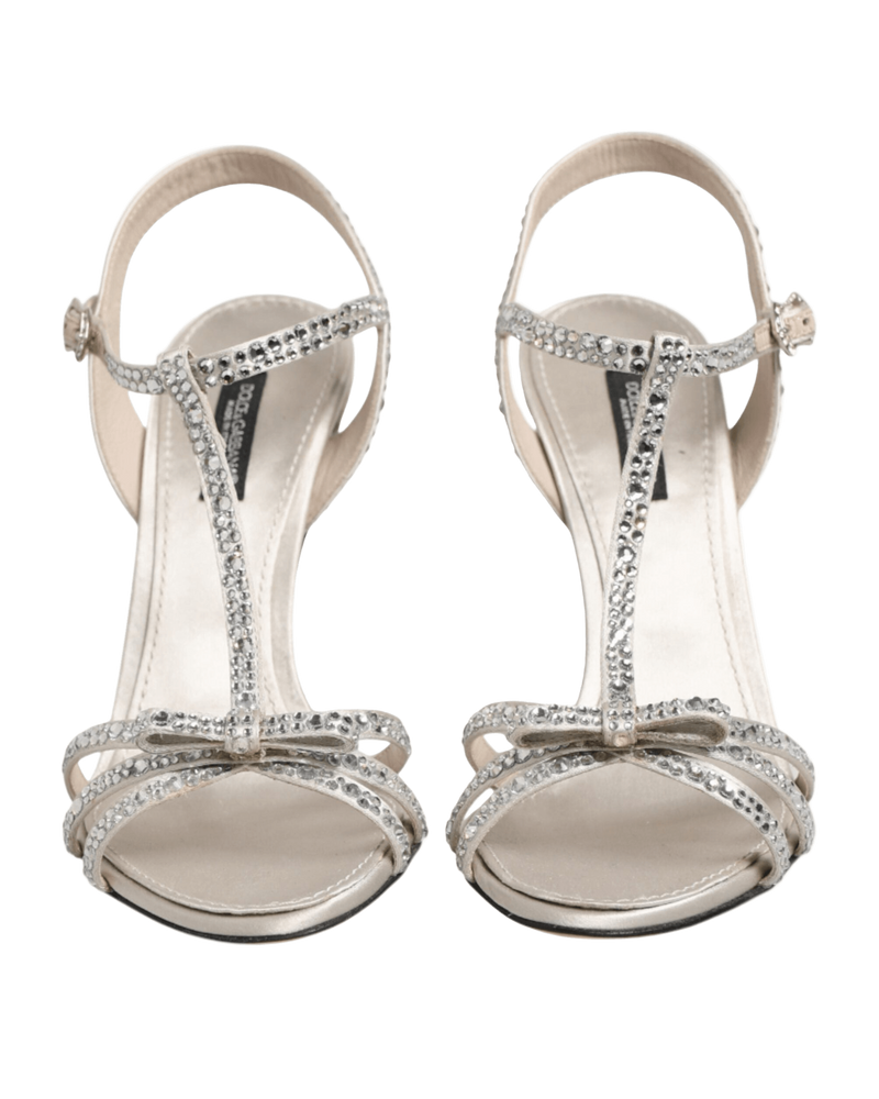 Dolce & Gabbana Silver Strass Ankle Strap Heels Sandals Shoes Glam Steals