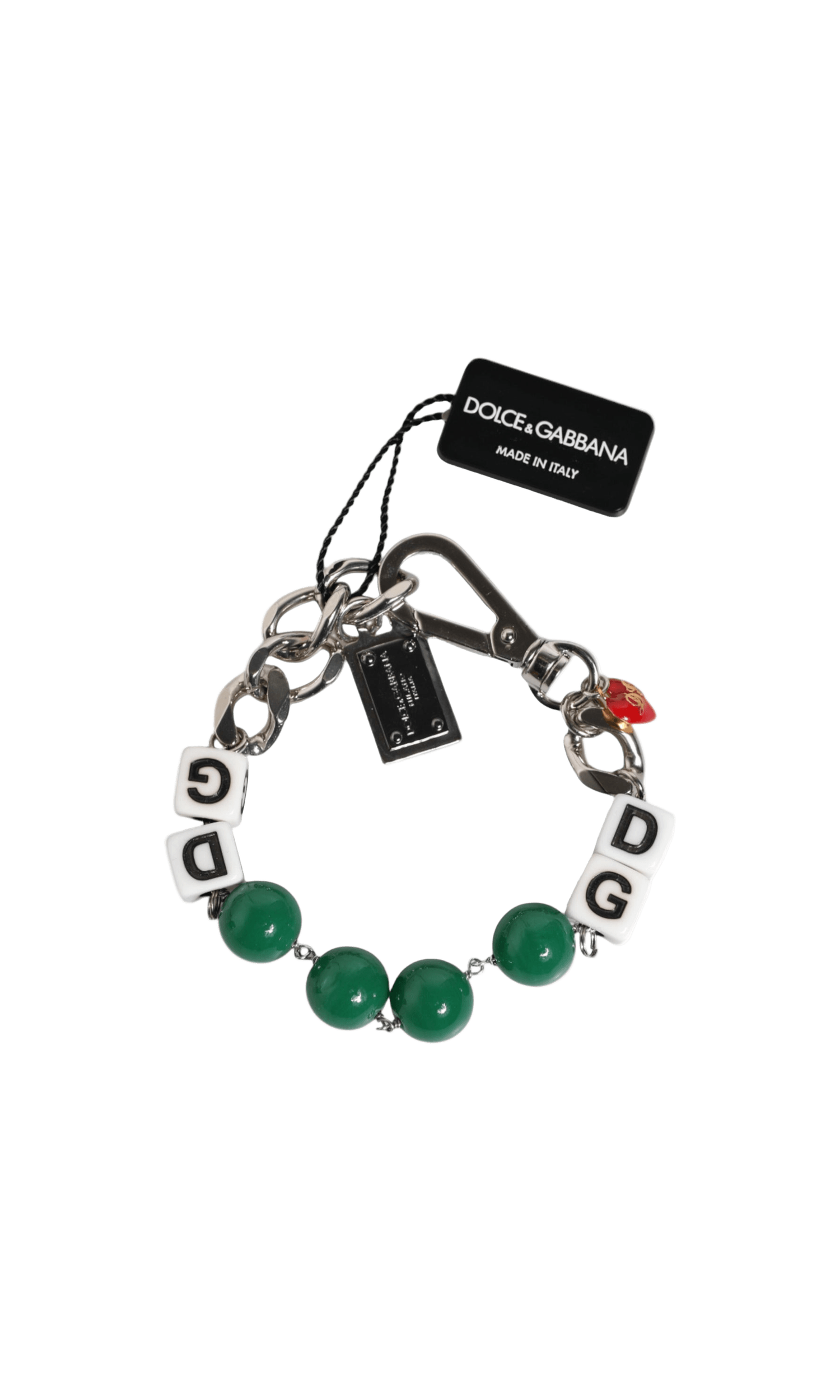 Dolce & Gabbana Silver Tone Brass Bead Dice Logo Embellish Charm Bracelet Glam Steals