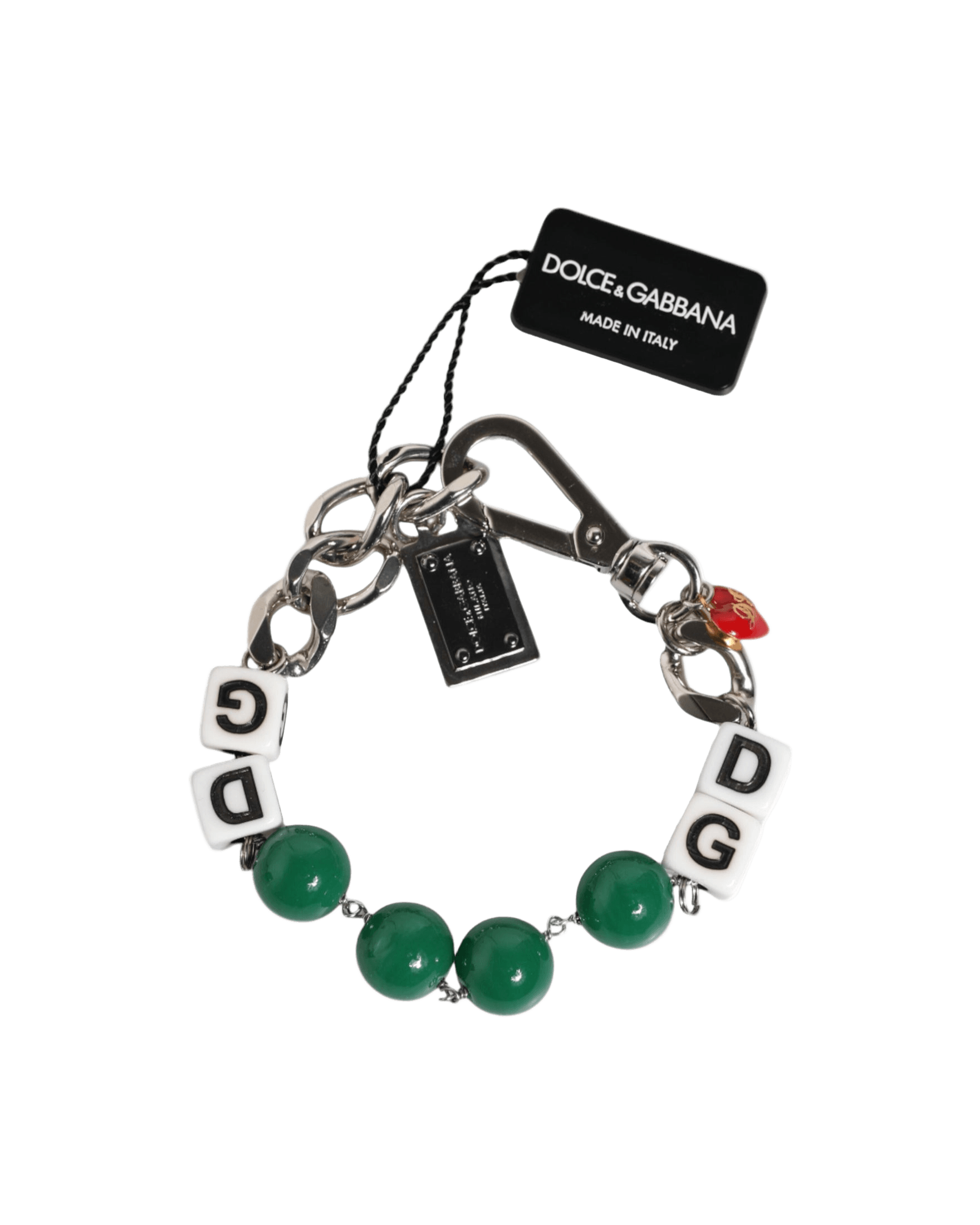 Dolce & Gabbana Silver Tone Brass Bead Dice Logo Embellish Charm Bracelet Glam Steals