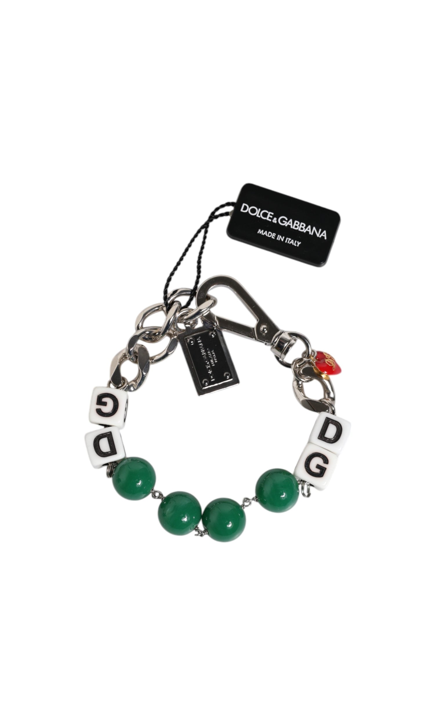 Dolce & Gabbana Silver Tone Brass Bead Dice Logo Embellish Charm Bracelet Glam Steals