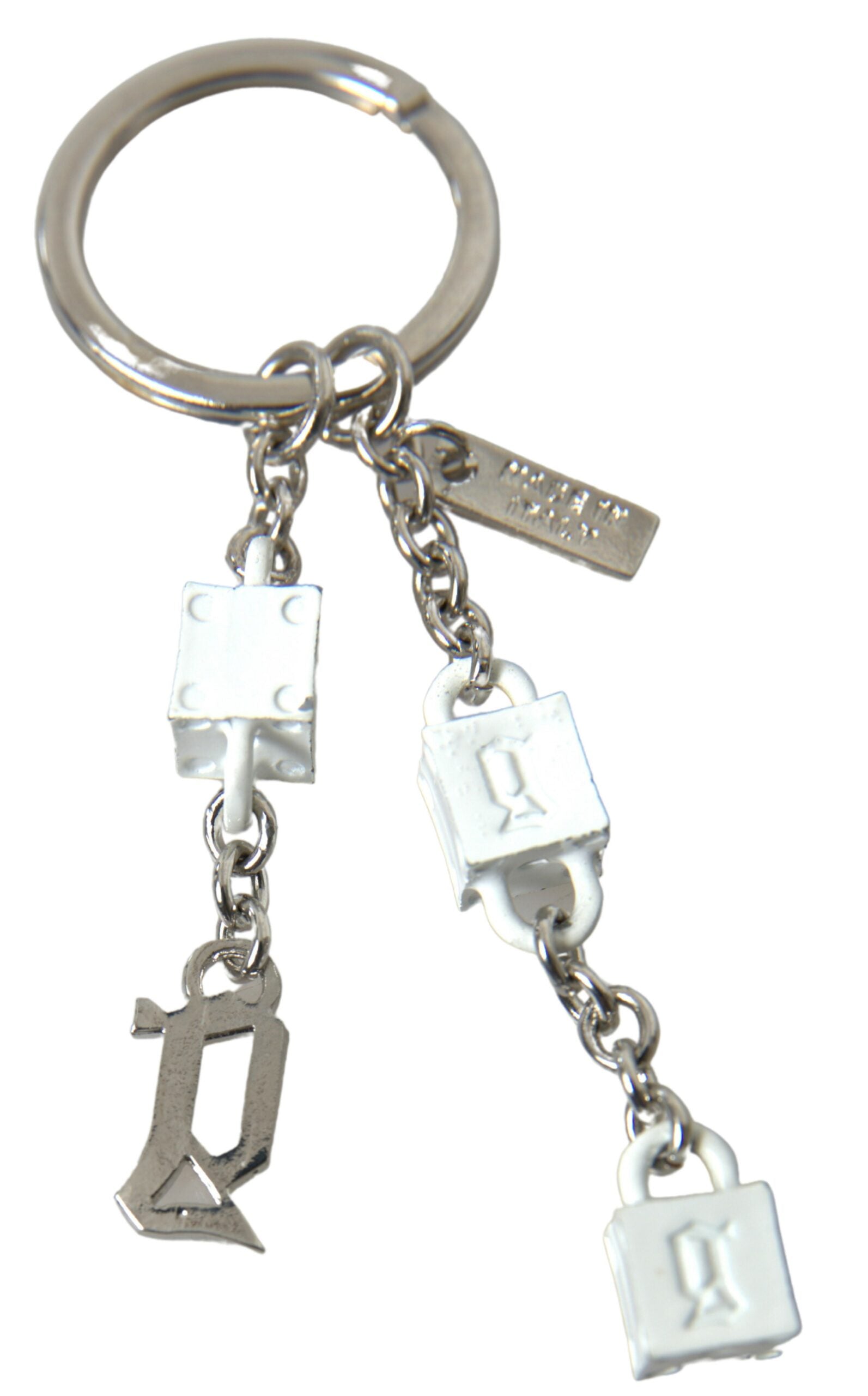 Dolce & Gabbana Silver Tone Metal Dg Logo Engraved Keyring Keychain Glam Steals
