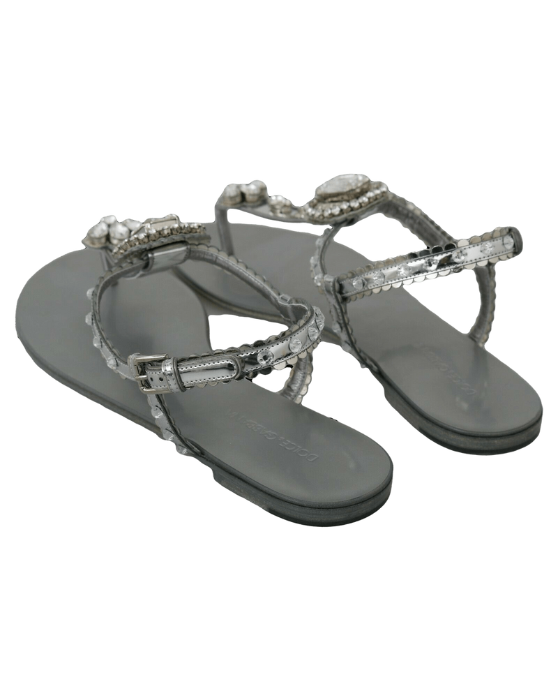 Dolce & Silver Gabbana And Crystal Sandals Flip Flops Shoes Glam Steals