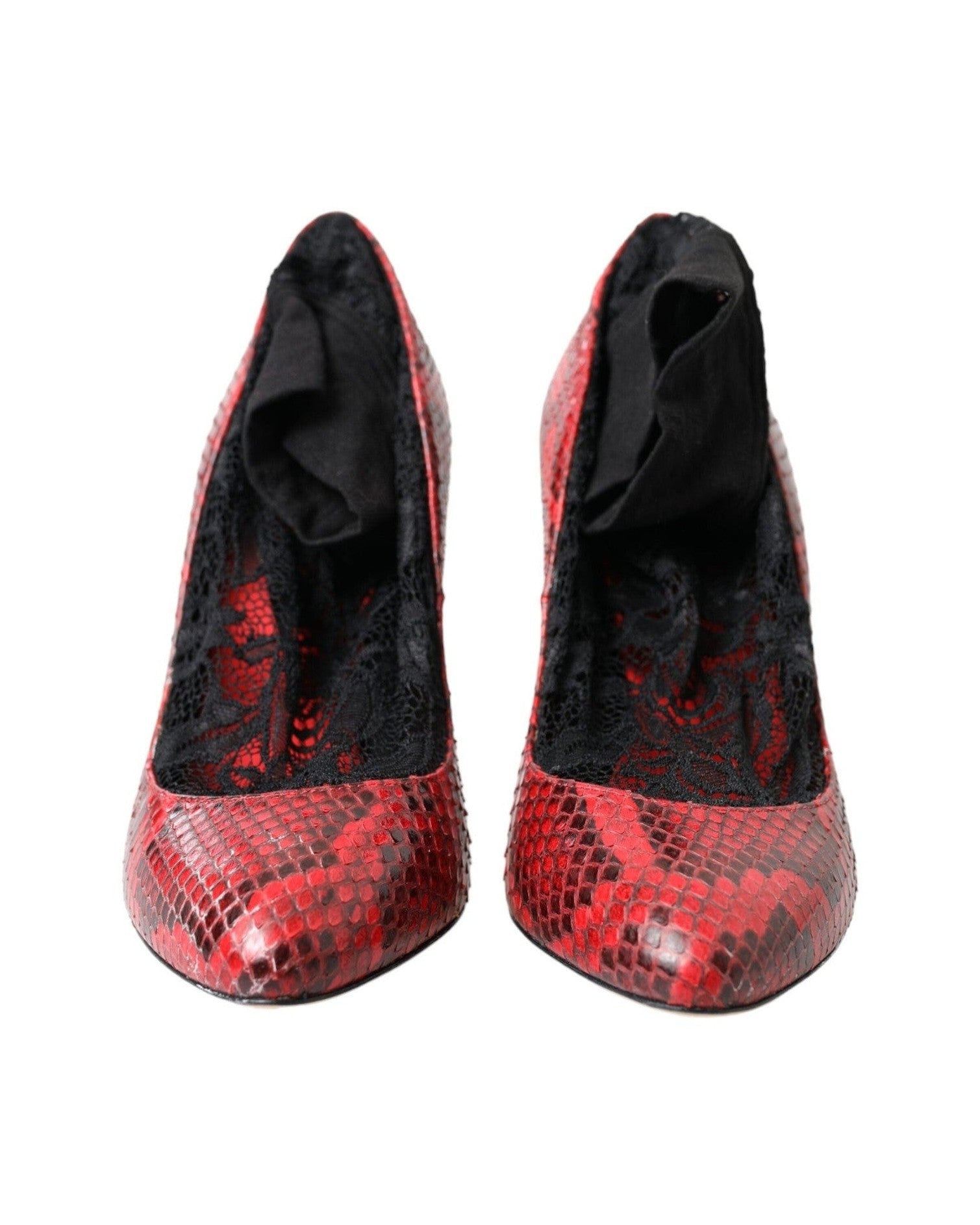 Dolce & Gabbana Snakeskin Almond Toe Pumps With Red Lace Socks Heels