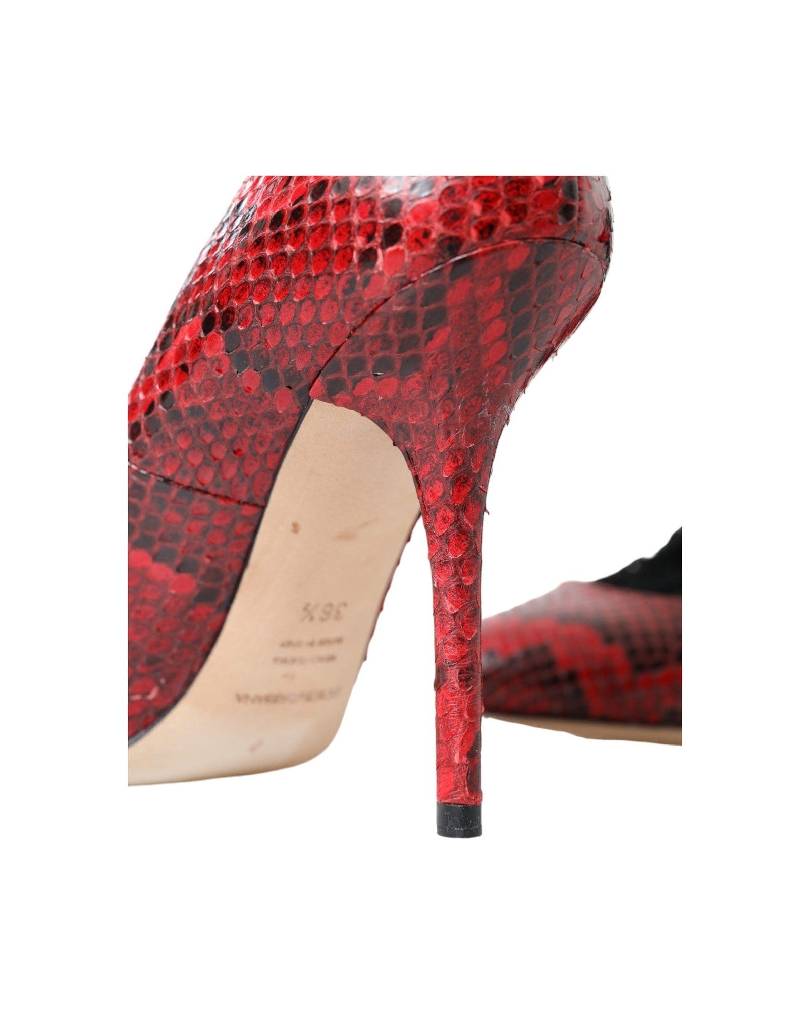 Dolce & Gabbana Snakeskin Almond Toe Pumps With Red Lace Socks Heels