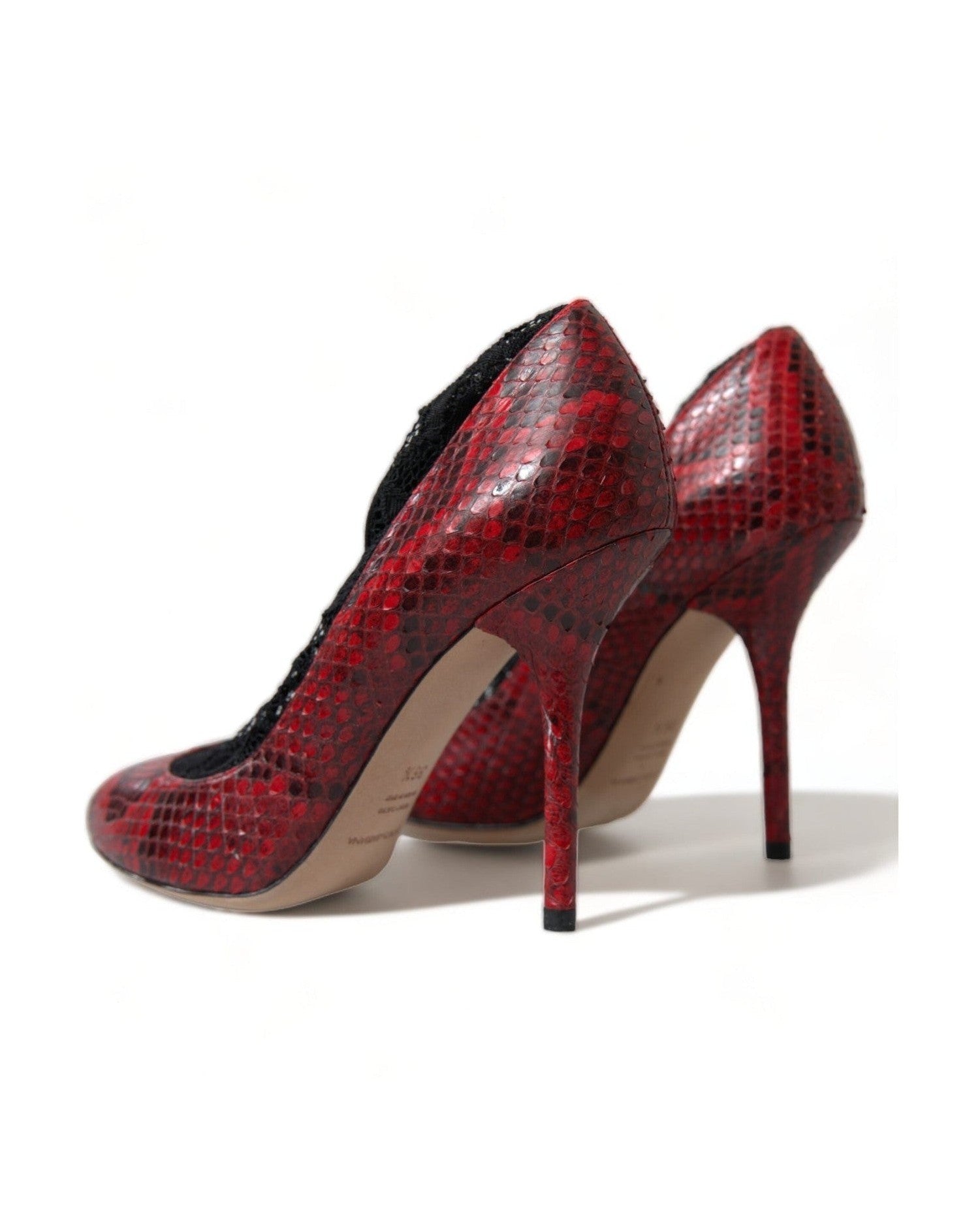 Dolce & Gabbana Snakeskin Almond Toe Pumps With Red Lace Socks Heels