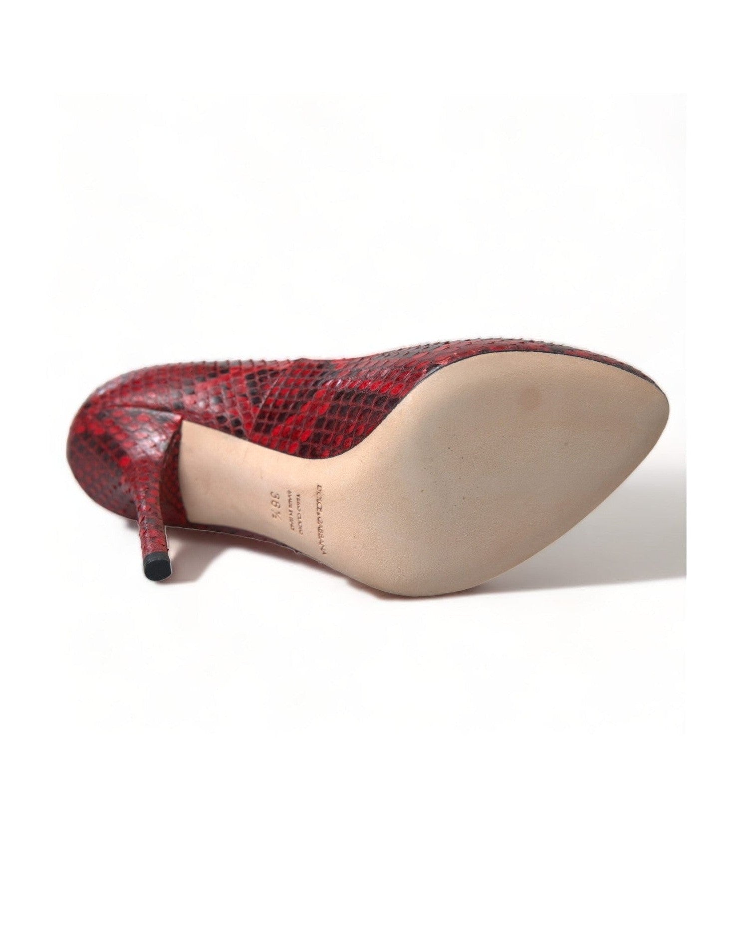 Dolce & Gabbana Snakeskin Almond Toe Pumps With Red Lace Socks Heels