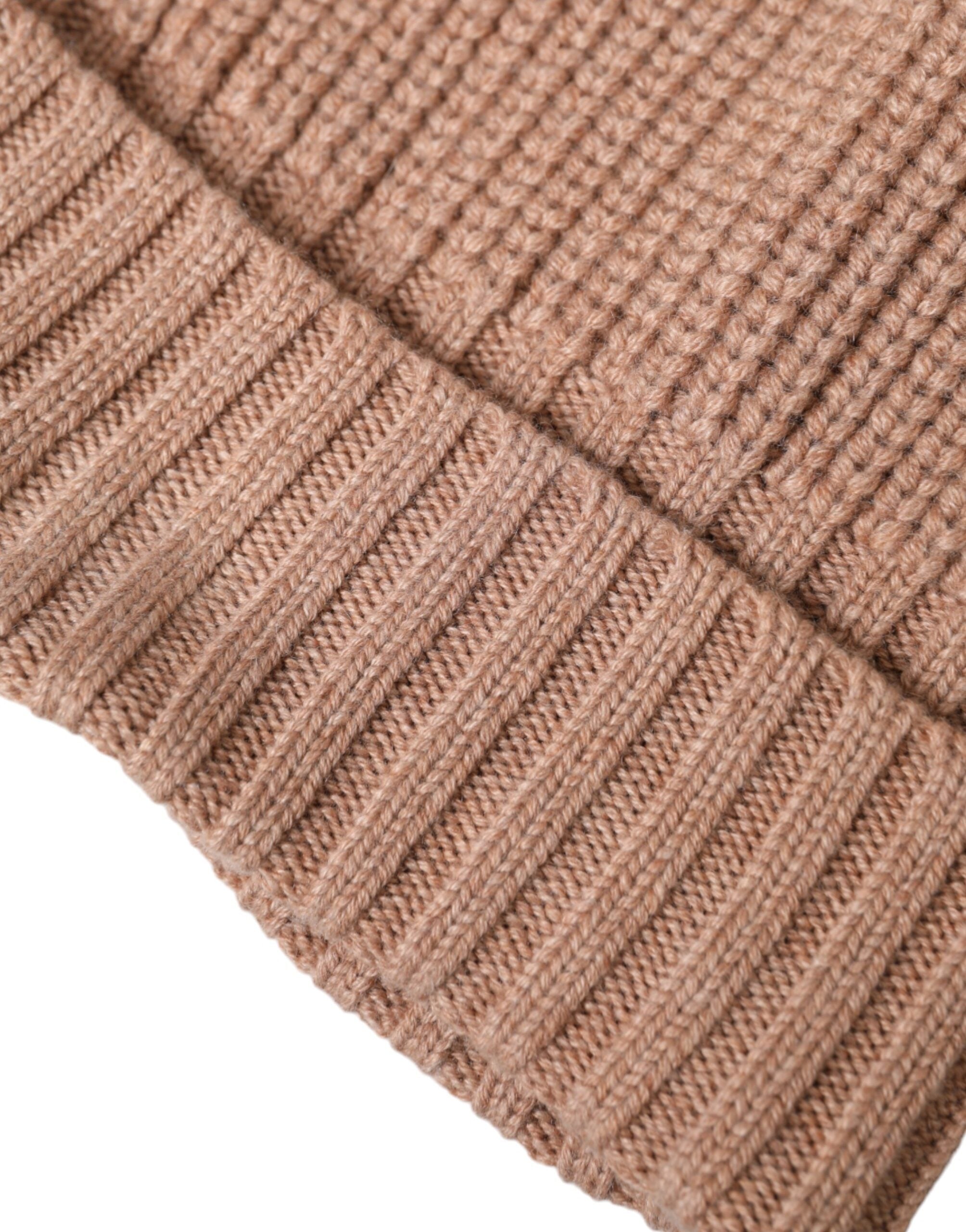 Dolce & Gabbana Solid Knitted Fur Ball Winter Beanie Brown Hat Glam Steals