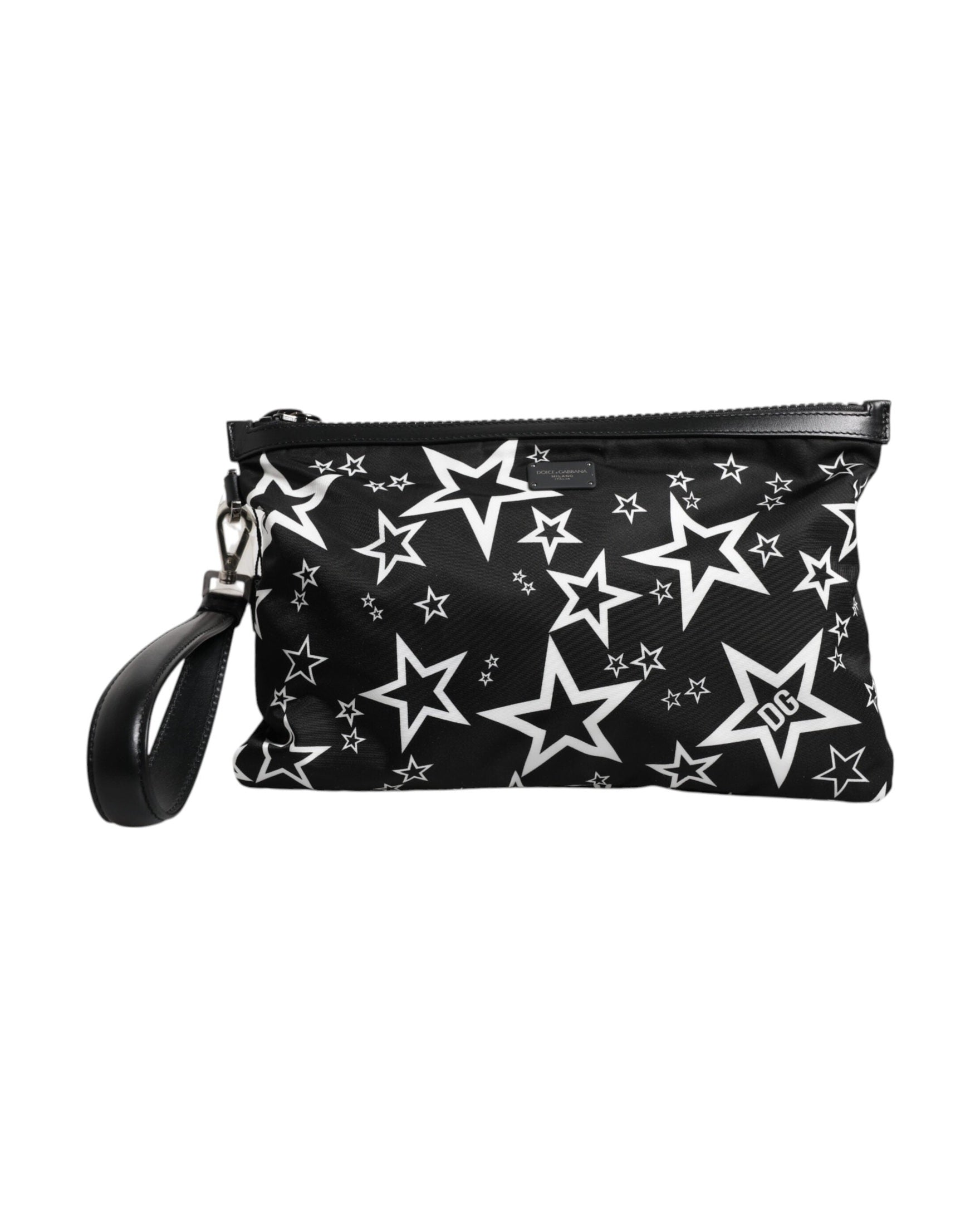 Dolce & Gabbana Stars Pattern Clutch Pouch Black White Bag Glam Steals