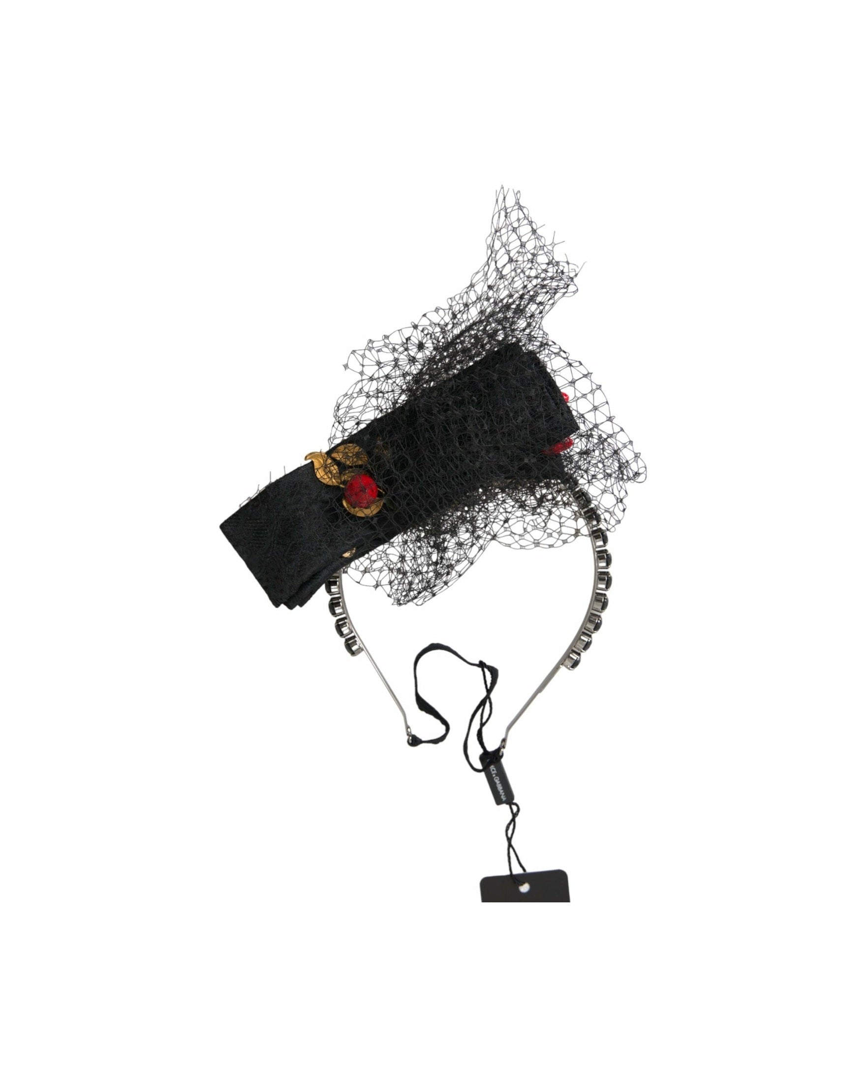Dolce & Gabbana Strawberry Sicily Crystal Mesh Net Headband Black Diadem Glam Steals